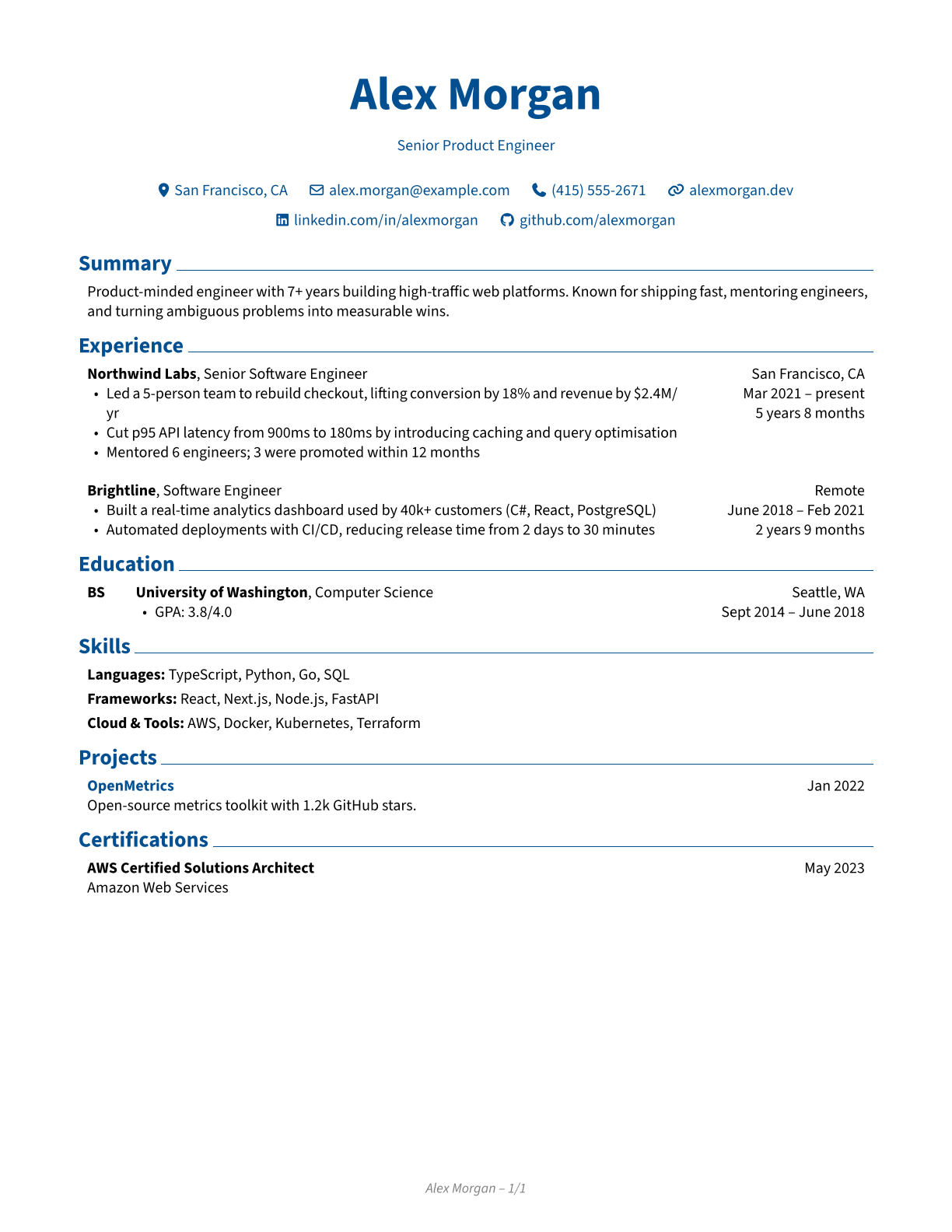 Frontend Developer Resume Example, Skills & ATS Keywords | CraftRezume