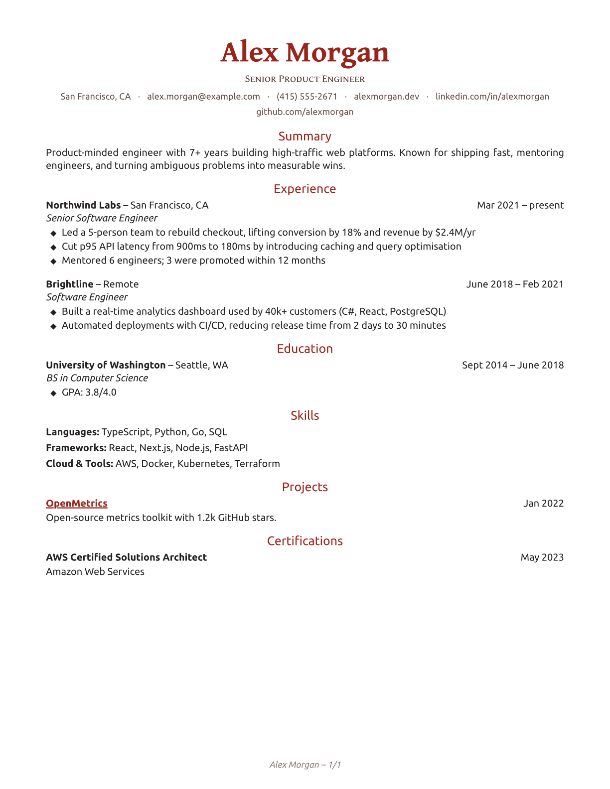 Ember resume template preview
