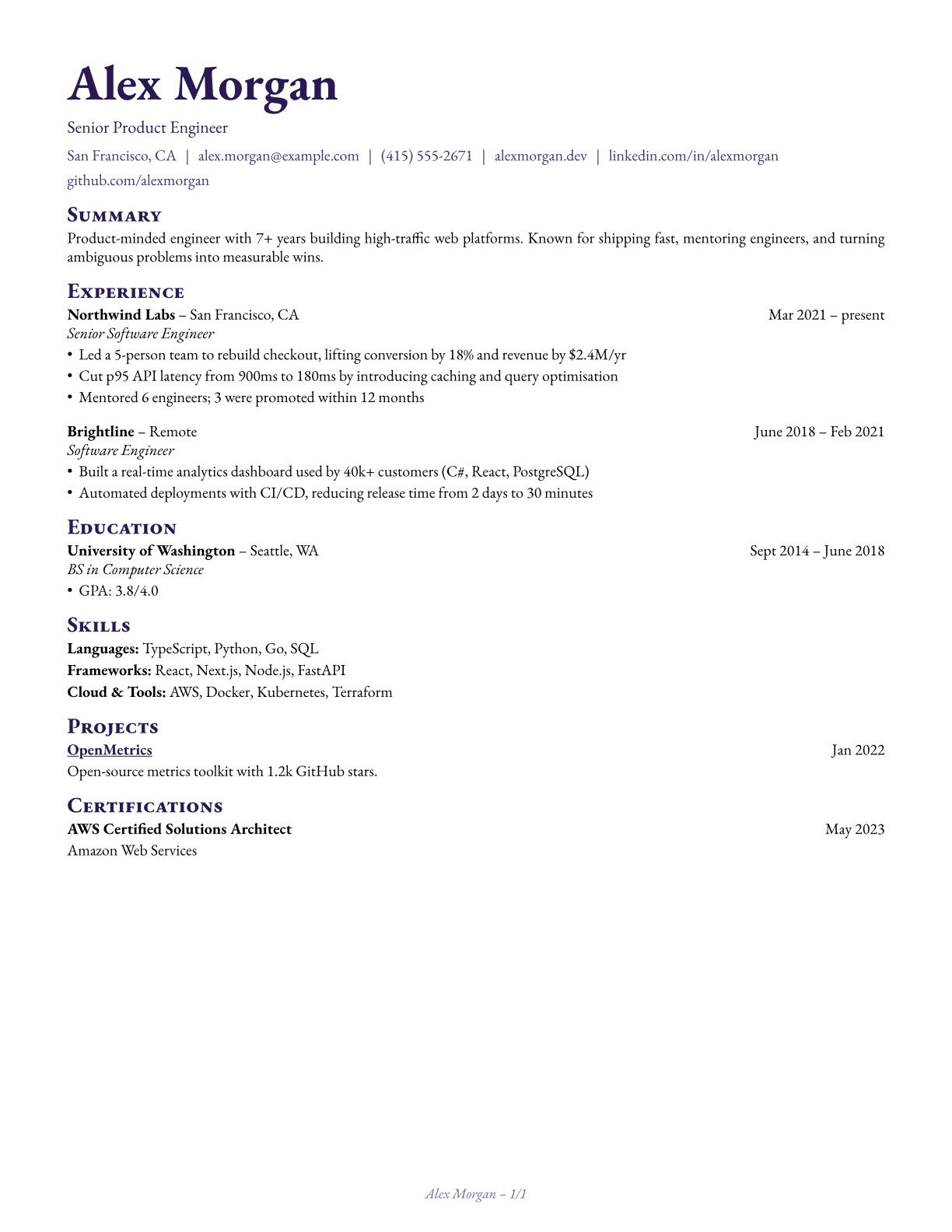 Ink resume template preview